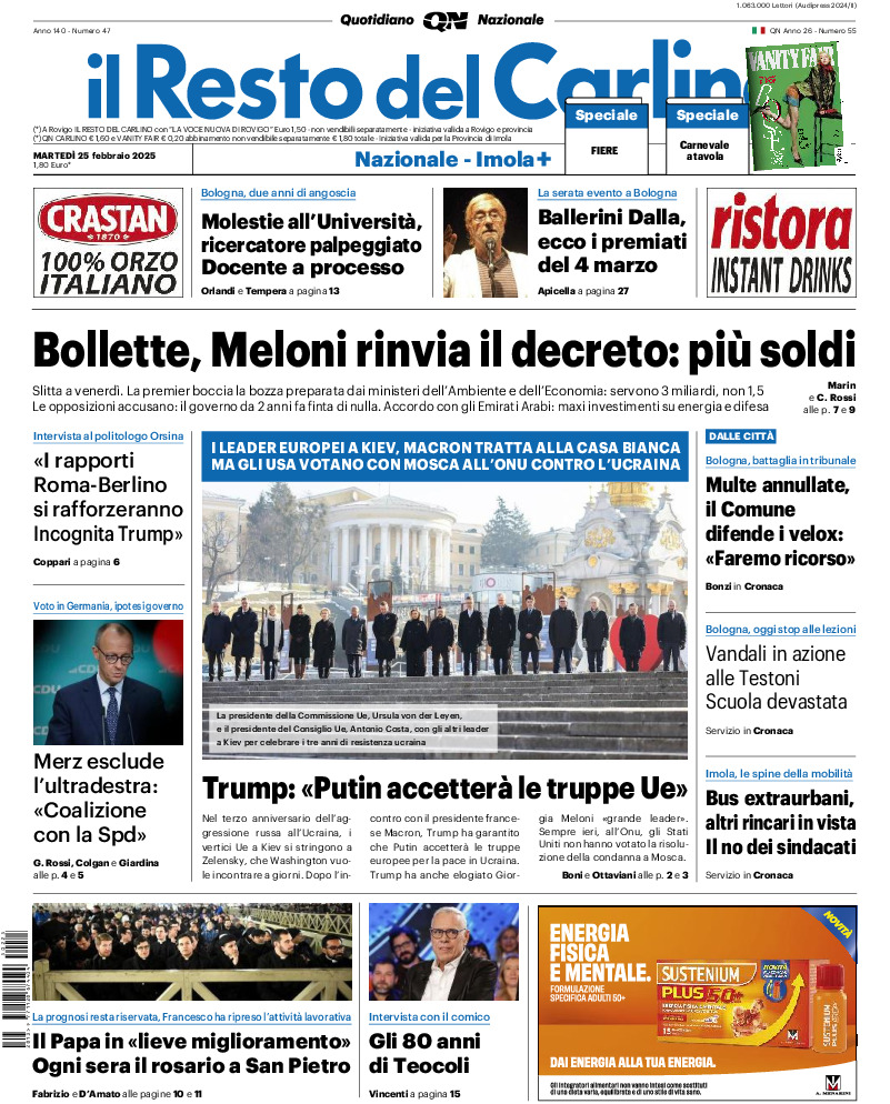 Prima-pagina-il resto del carlino-edizione-di-oggi-20250225